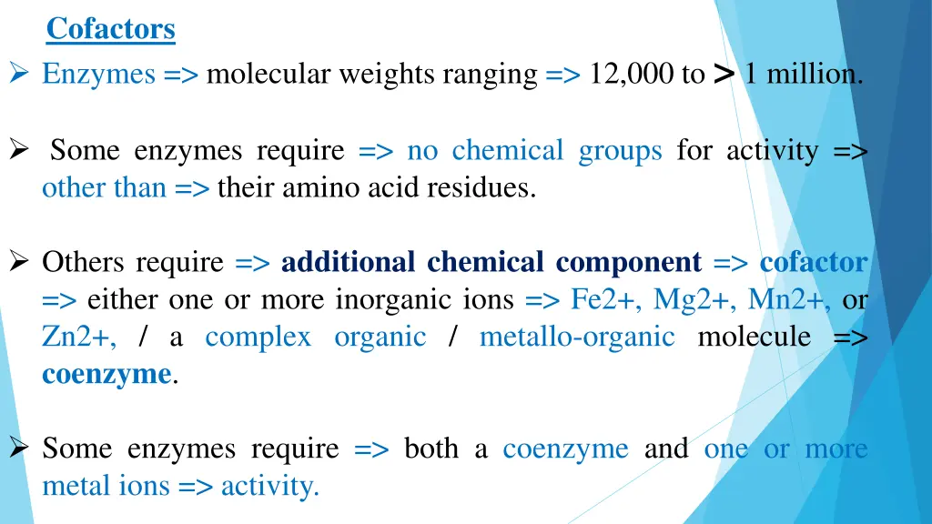 cofactors enzymes molecular weights ranging