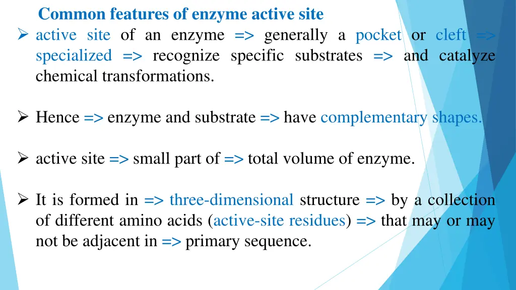 common features of enzyme active site active site