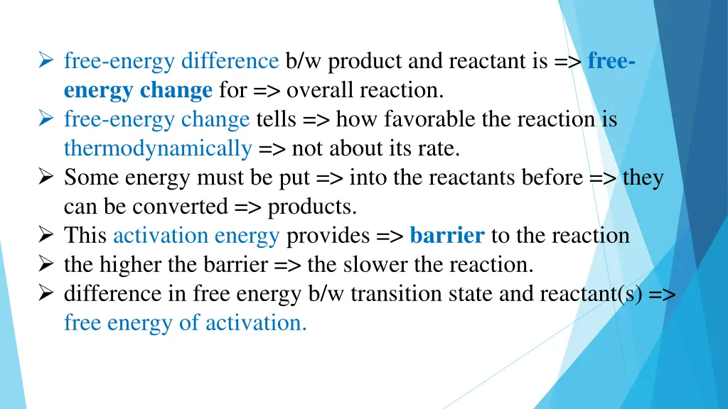 free energy difference b w product and reactant