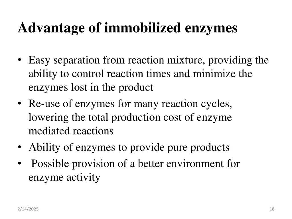 advantage of immobilized enzymes