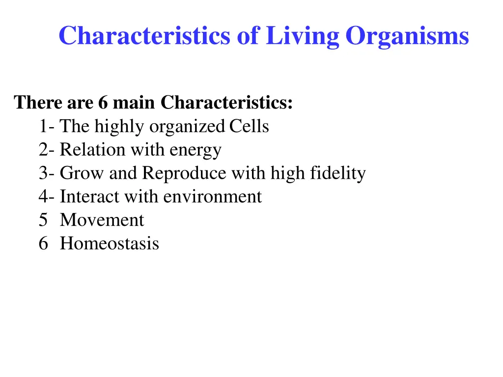 characteristics of living organisms