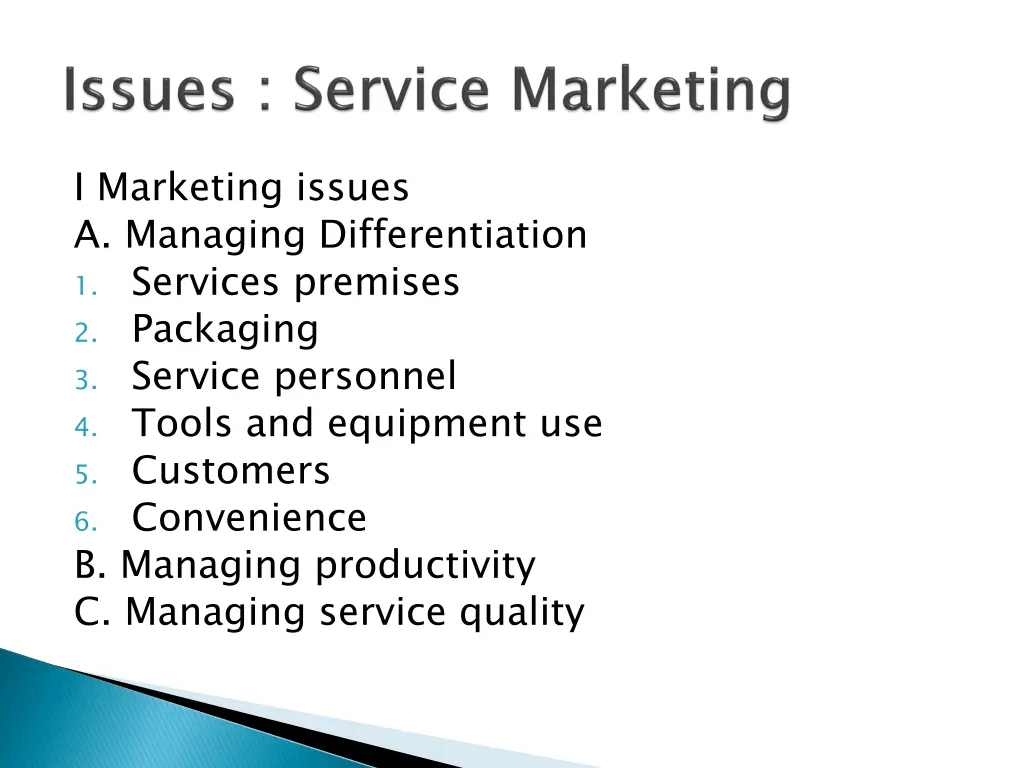 i marketing issues a managing differentiation