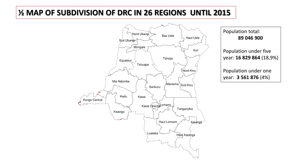 map of subdivision of drc in 26 regions until 2015