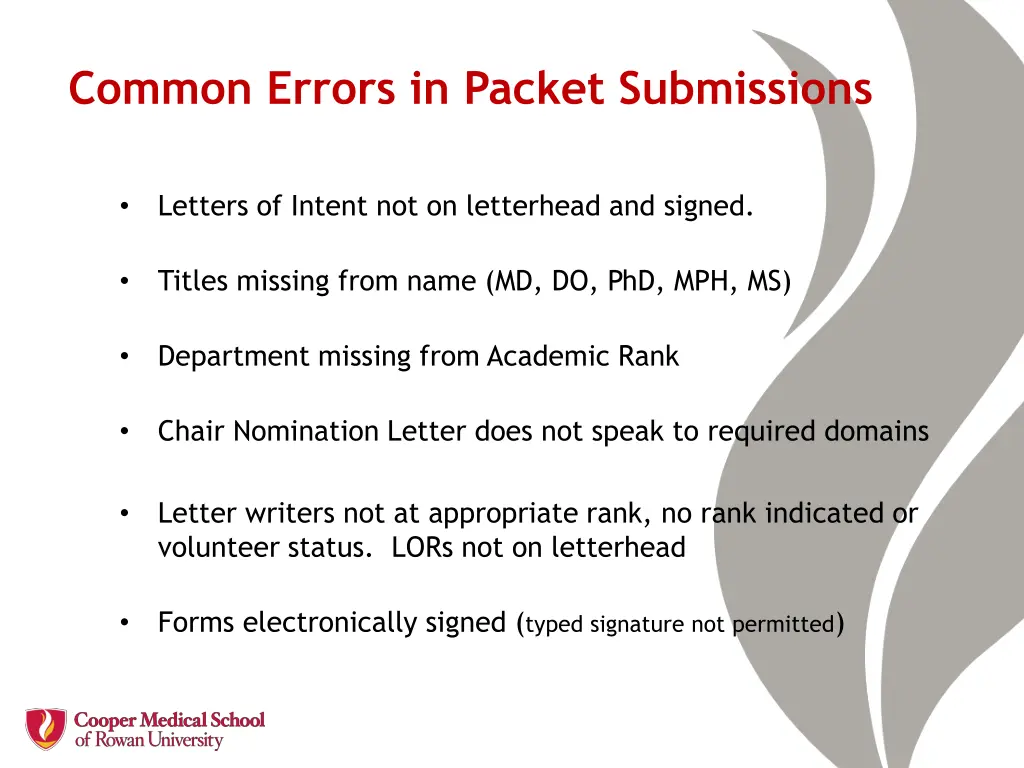 common errors in packet submissions