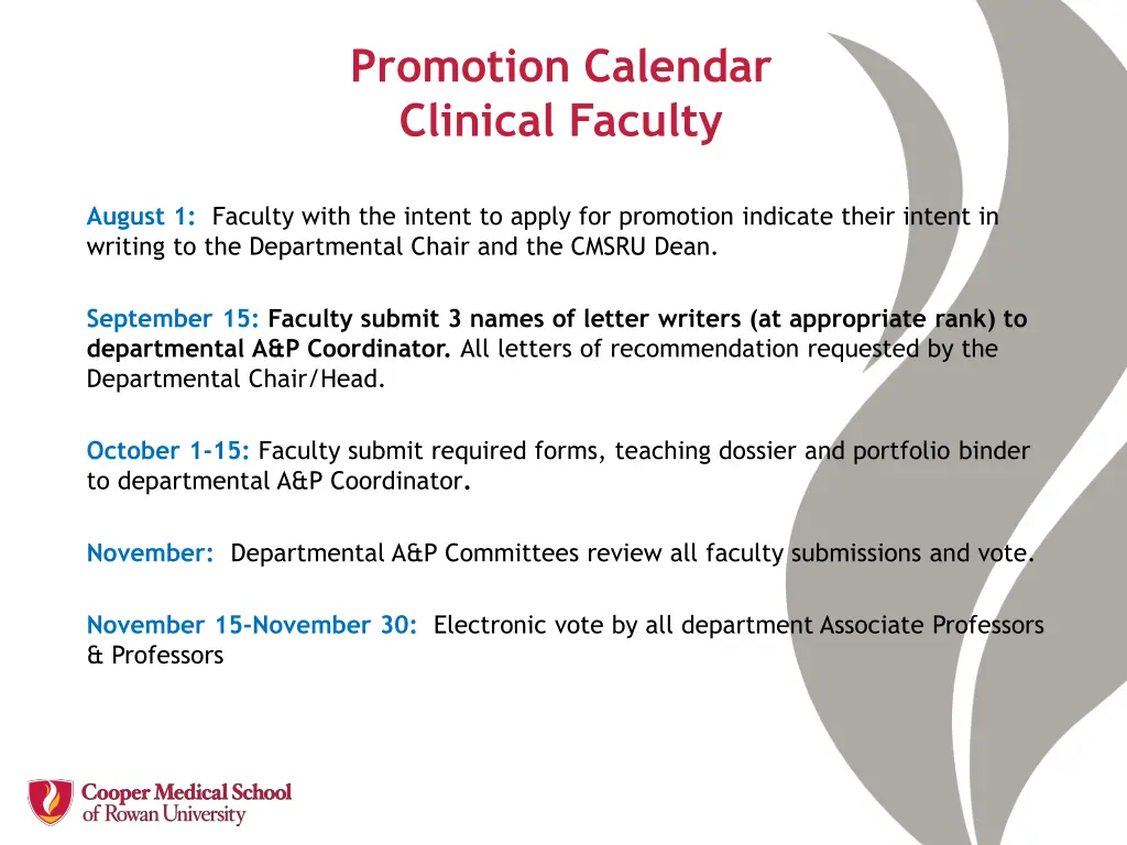 promotion calendar clinical faculty
