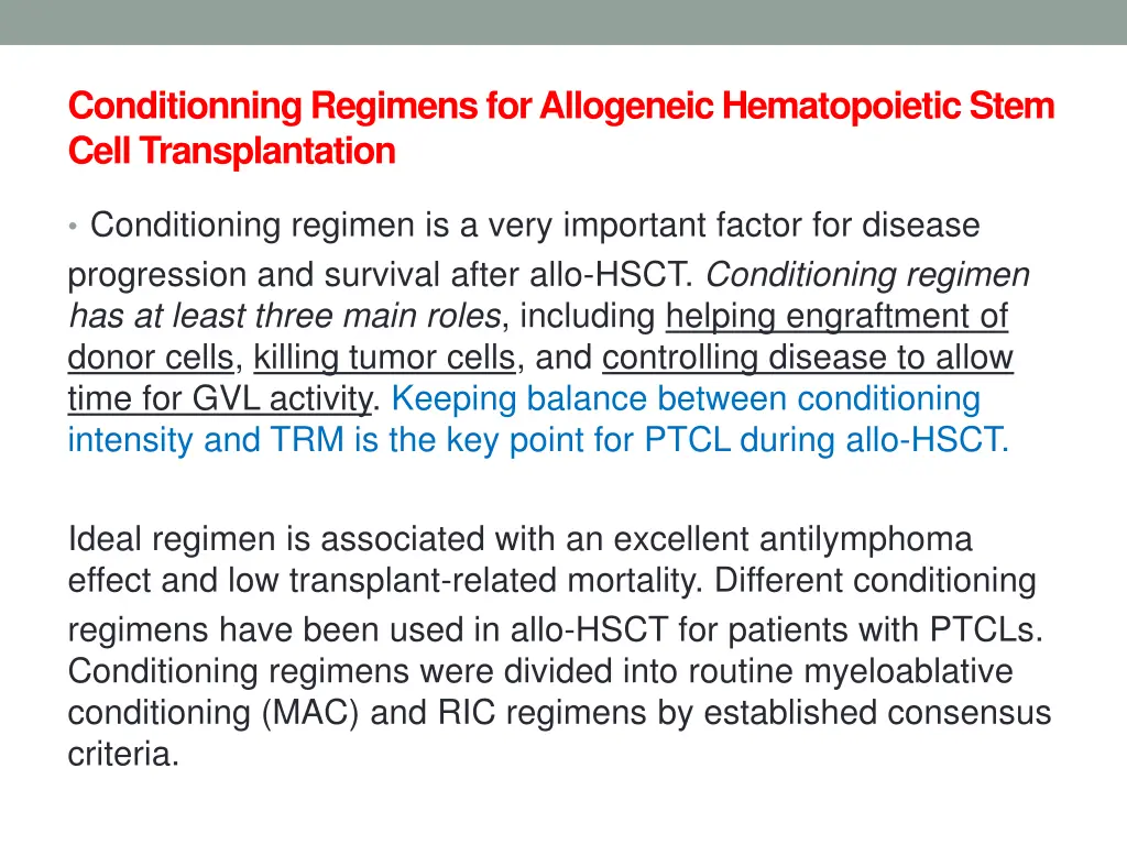 conditionningregimens for allogeneic