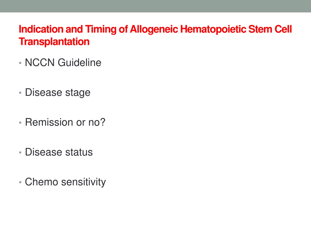 indication and timing of allogeneic hematopoietic