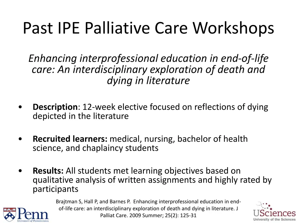 past ipe palliative care workshops 2