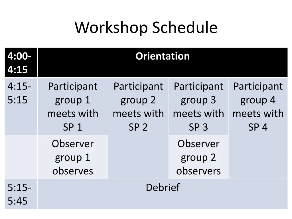 workshop schedule