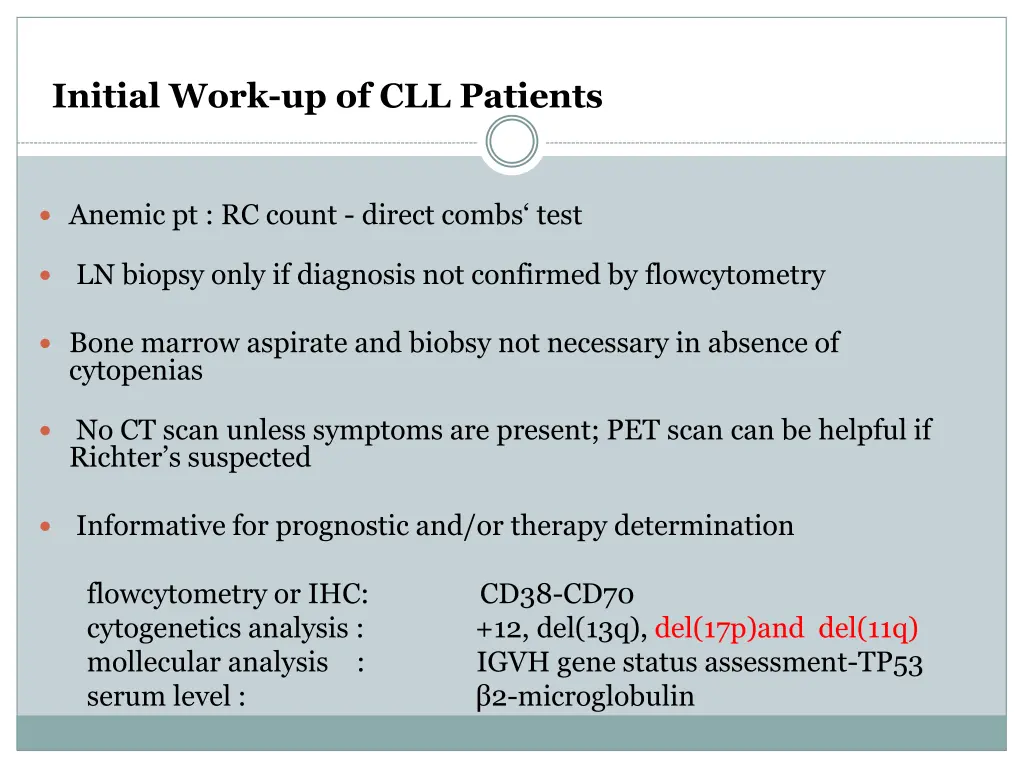 initial work up of cll patients 1