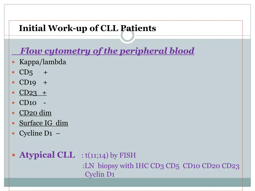 initial work up of cll patients