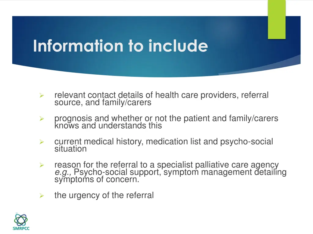 information to include