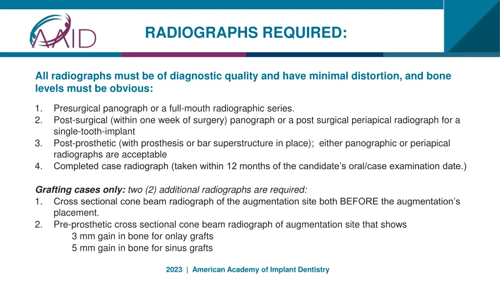 radiographs required
