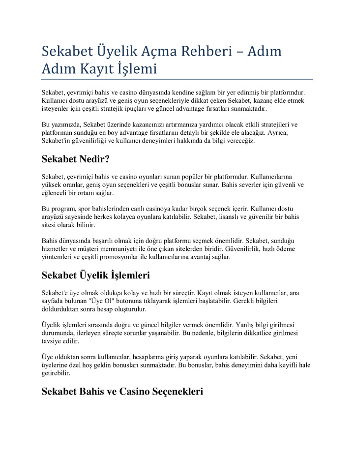 sekabet yelik a ma rehberi ad m ad m kay t lemi