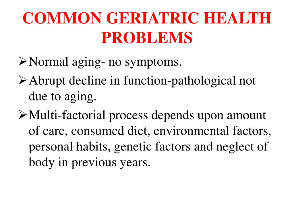 common geriatric health problems