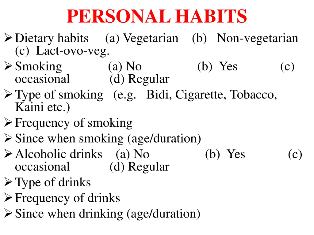 personal habits dietary habits a vegetarian