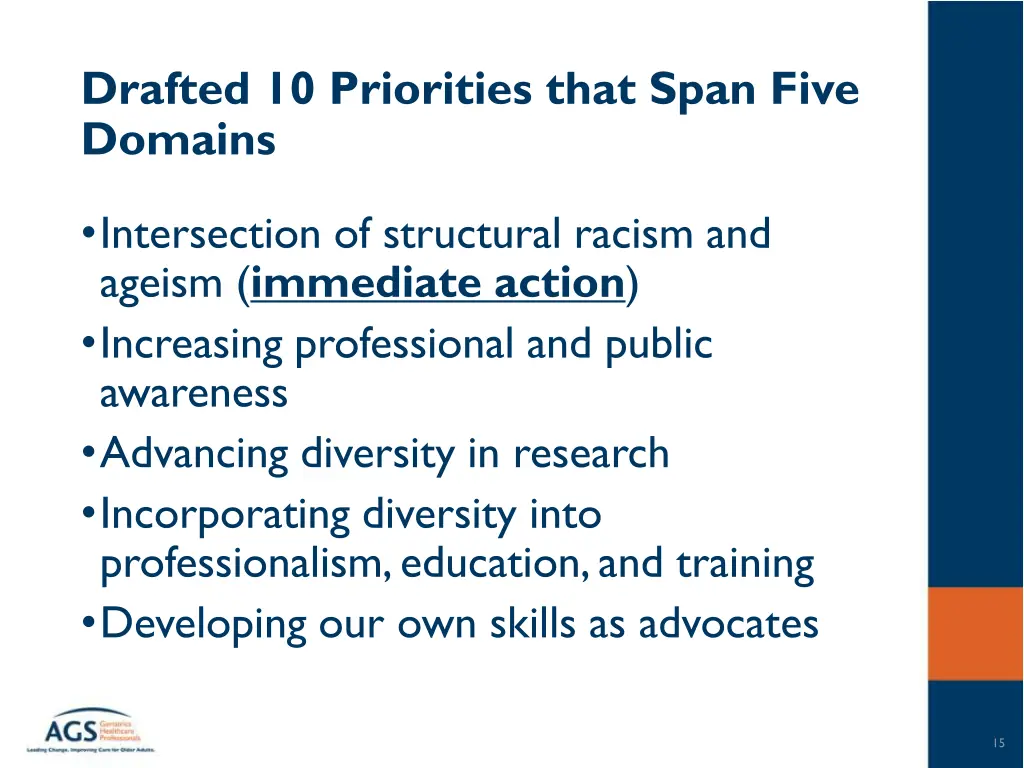drafted 10 priorities that span five domains