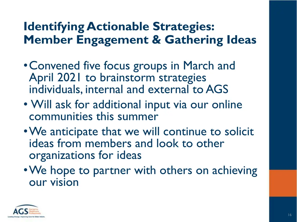 identifying actionable strategies member