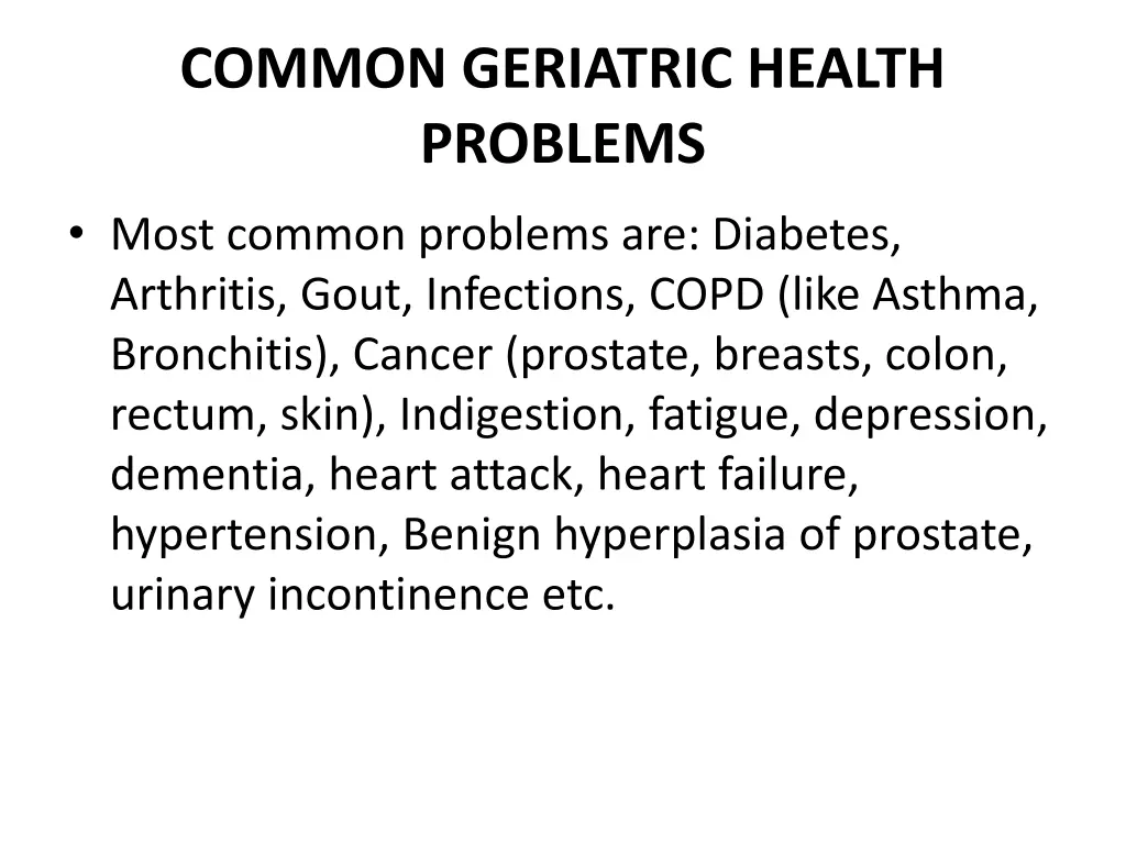 common geriatric health problems