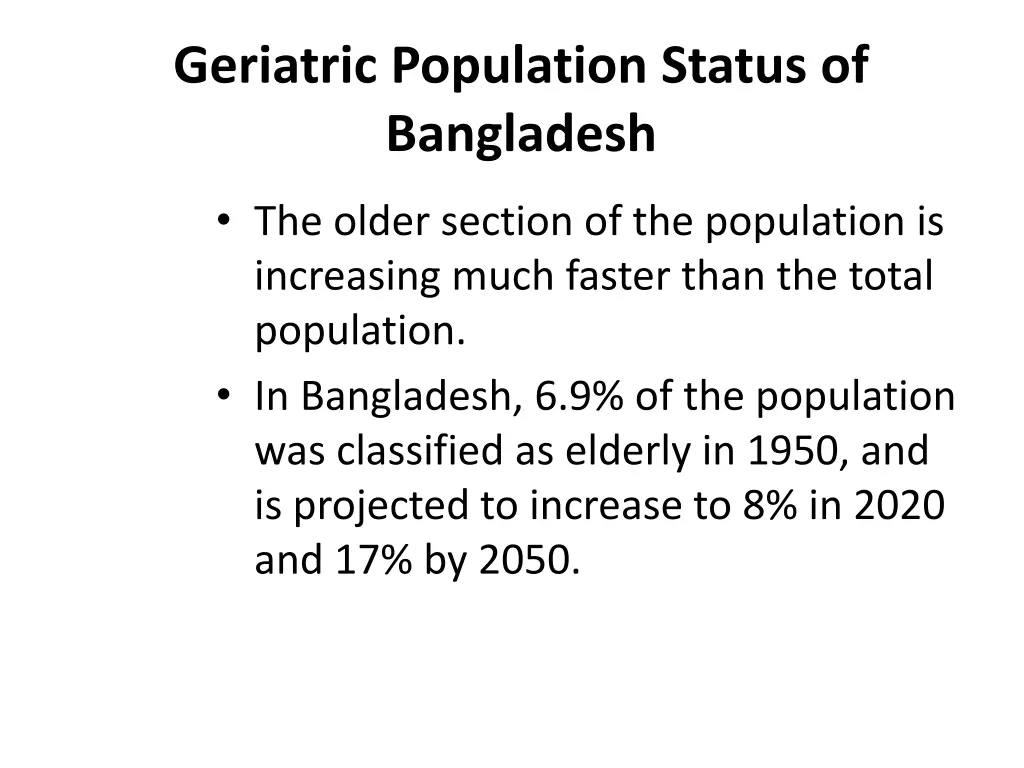 geriatric population status of bangladesh