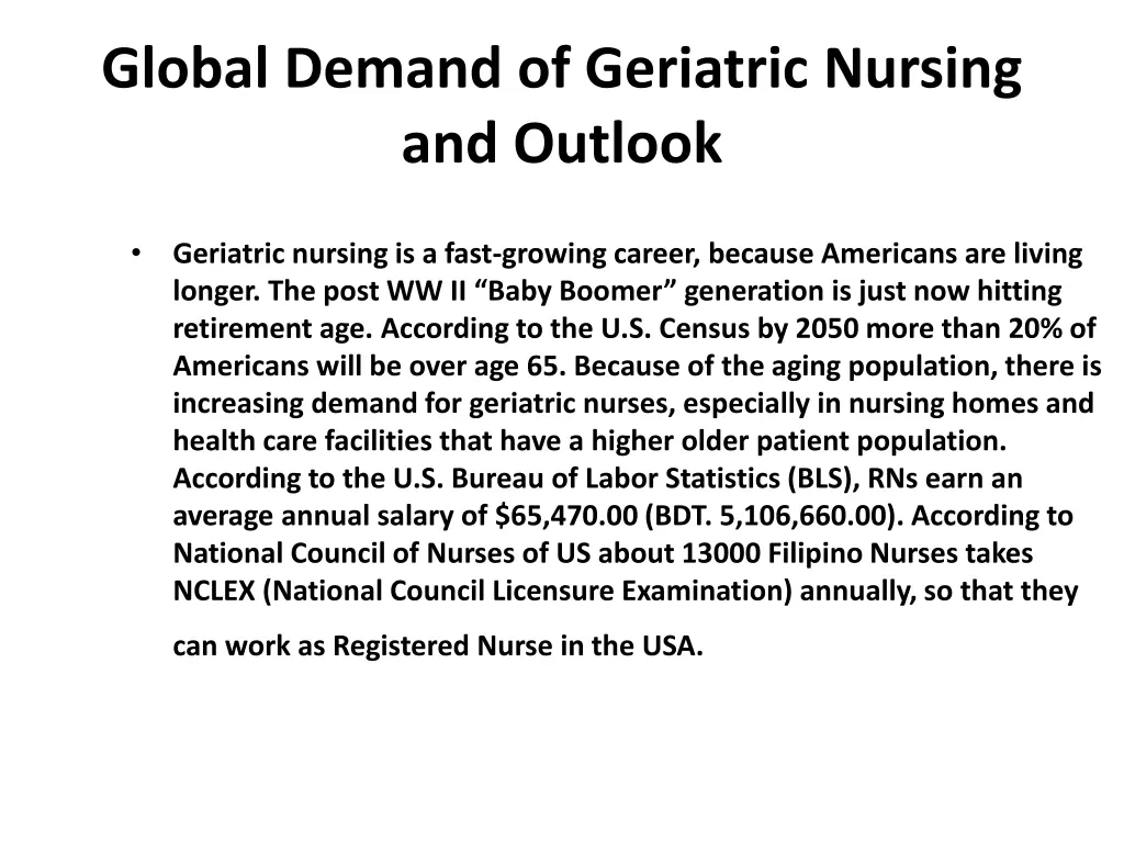 global demand of geriatric nursing and outlook