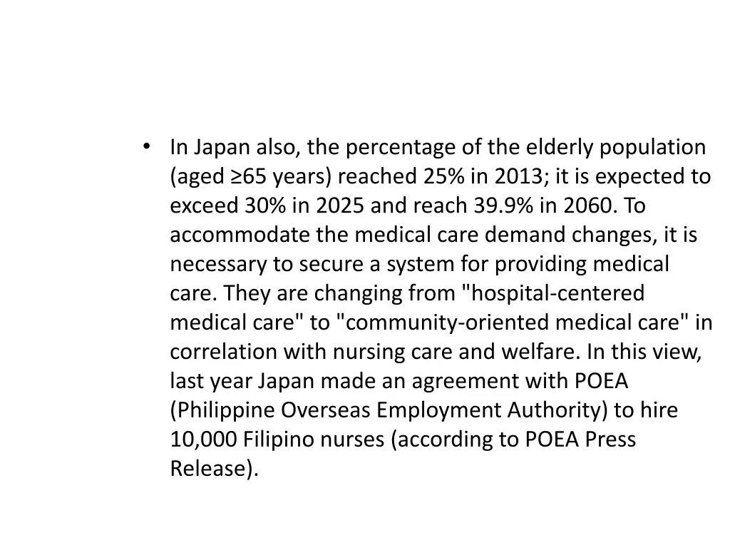 in japan also the percentage of the elderly