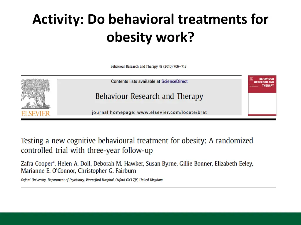 activity do behavioral treatments for obesity work
