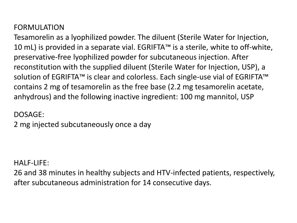 formulation tesamorelin as a lyophilized powder