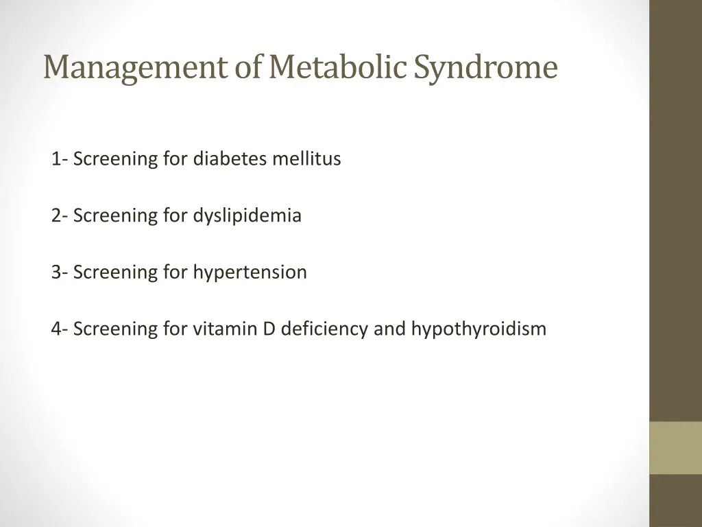 management of metabolic syndrome