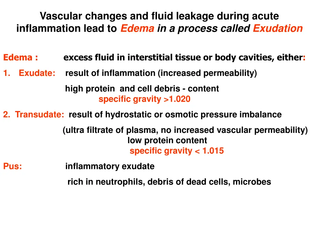 vascular changes and fluid leakage during acute