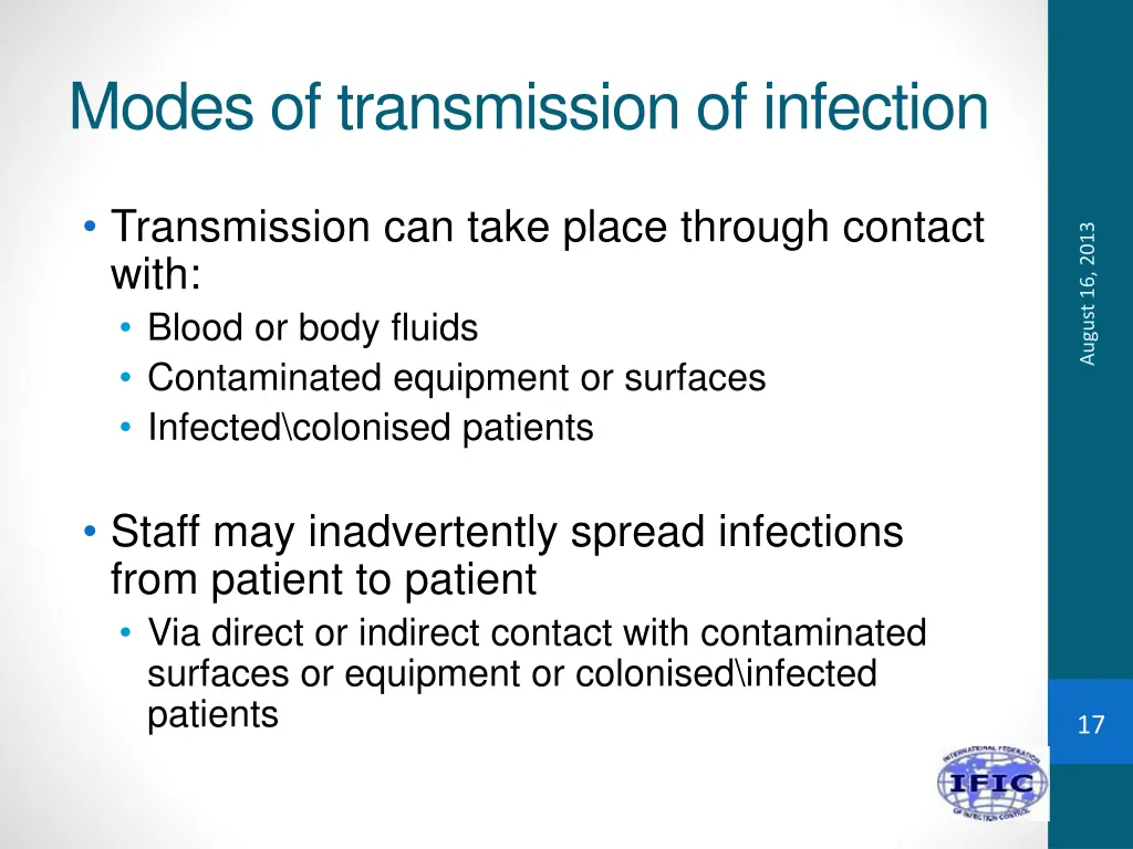 modes of transmission of infection