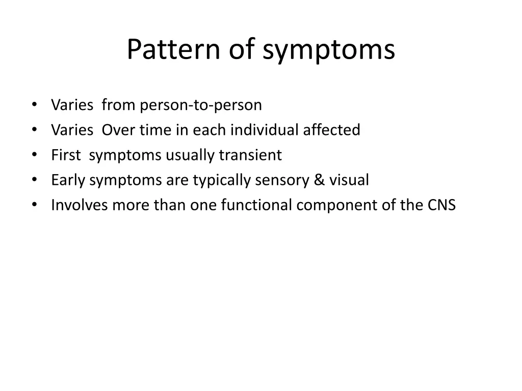 pattern of symptoms