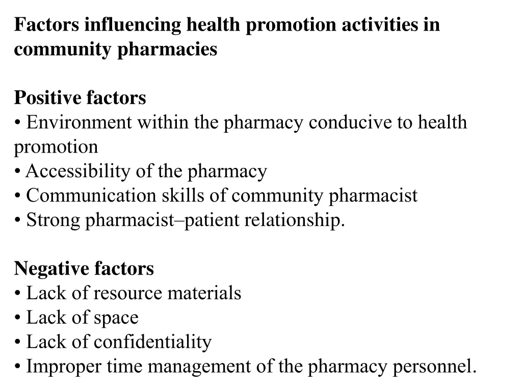 factors influencing health promotion activities