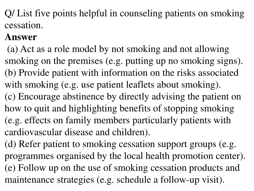 q list five points helpful in counseling patients