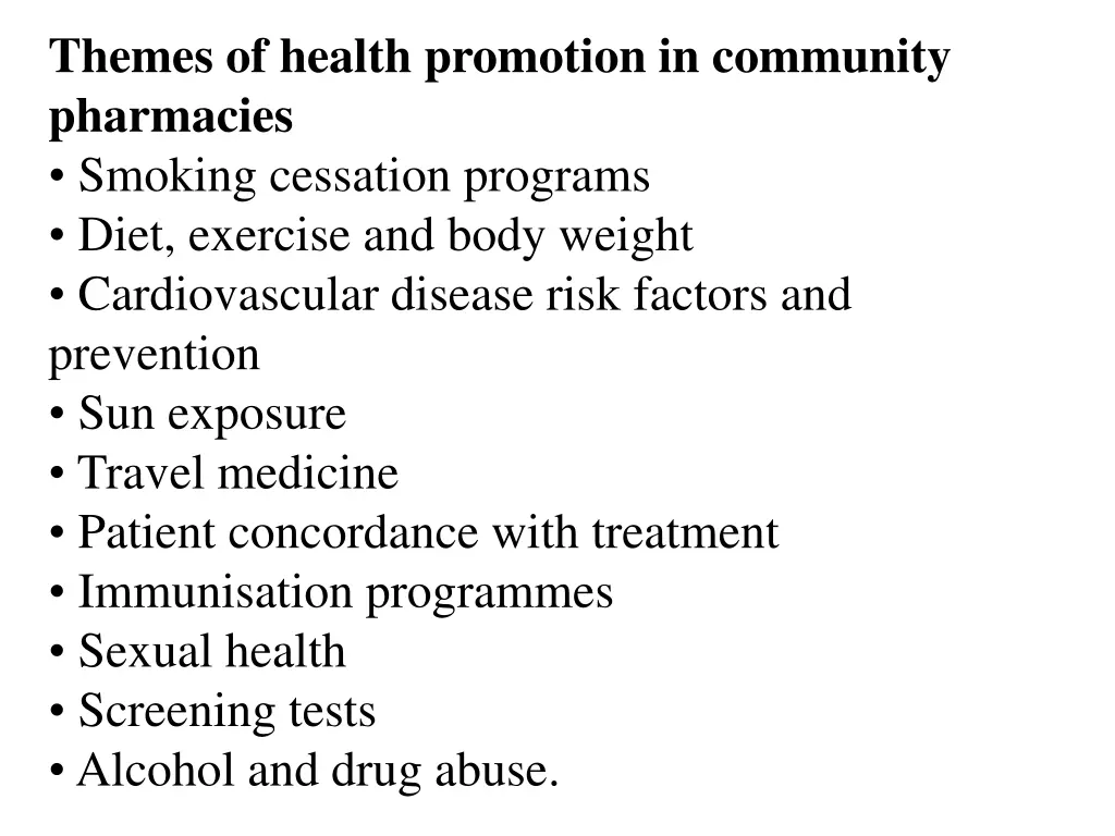 themes of health promotion in community