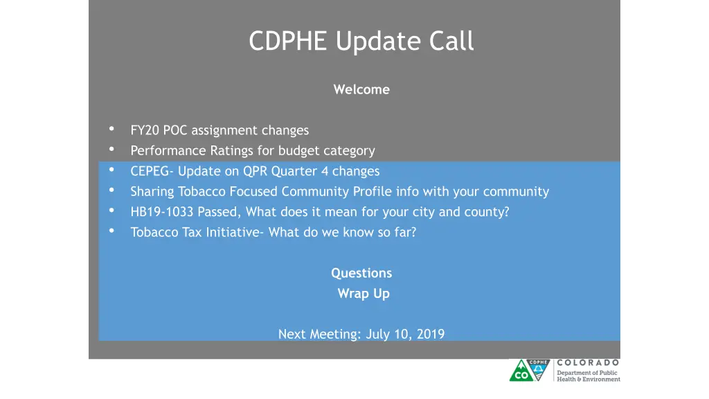cdphe update call