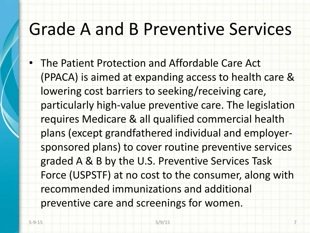 grade a and b preventive services