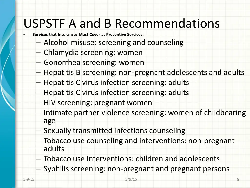 uspstf a and b recommendations services that