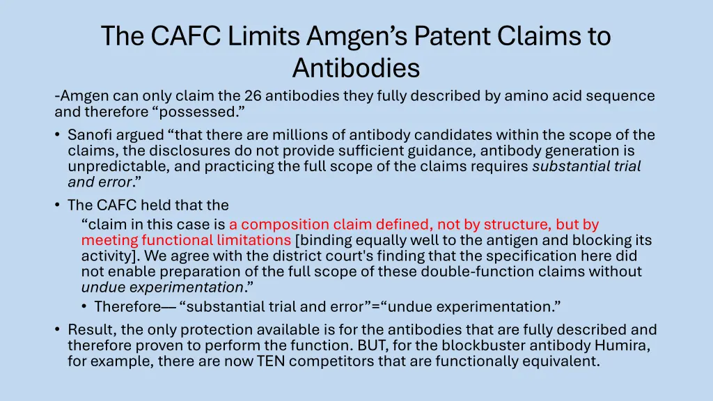 the cafc limits amgen s patent claims