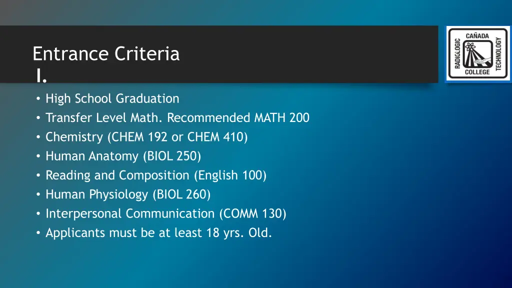 entrance criteria i high school graduation