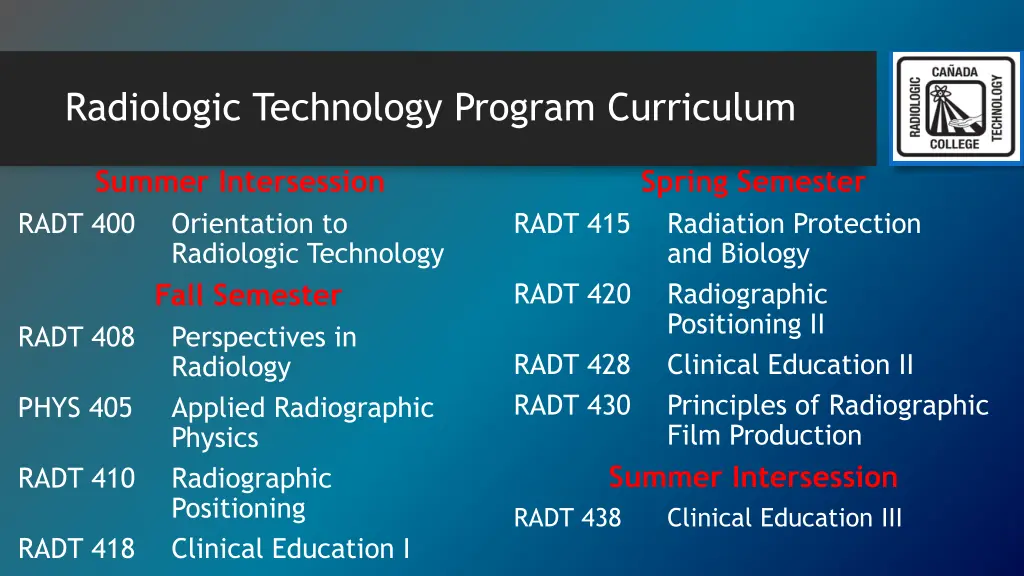 radiologic technology program curriculum
