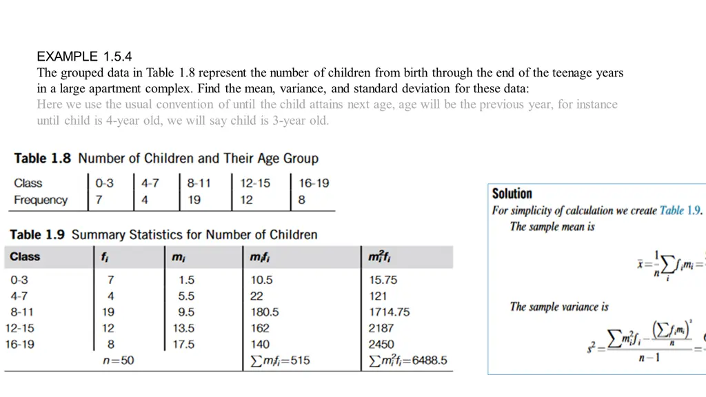 example 1 5 4 the grouped data in table