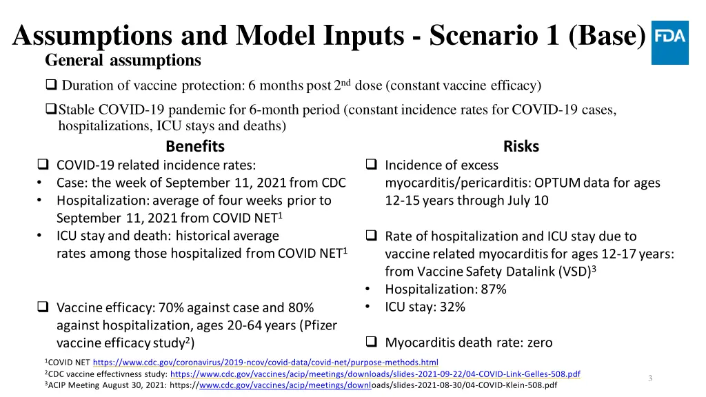 assumptions and model inputs scenario 1 base