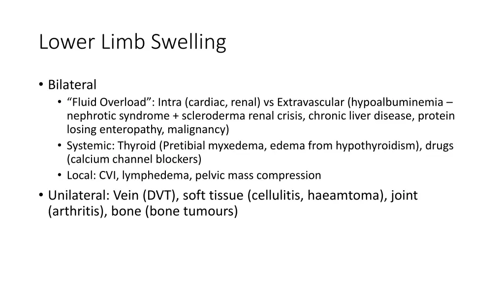lower limb swelling