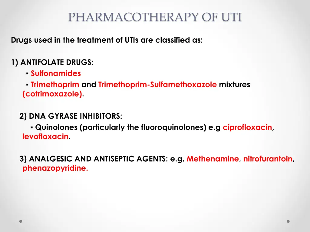 pharmacotherapy of uti