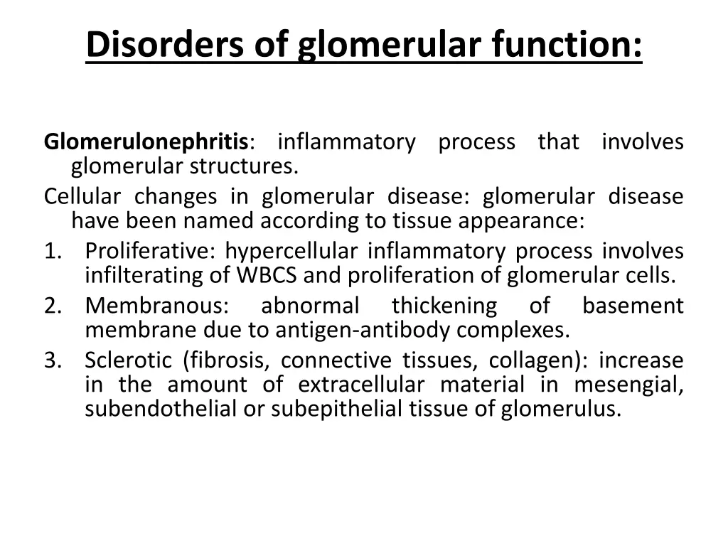 disorders of glomerular function