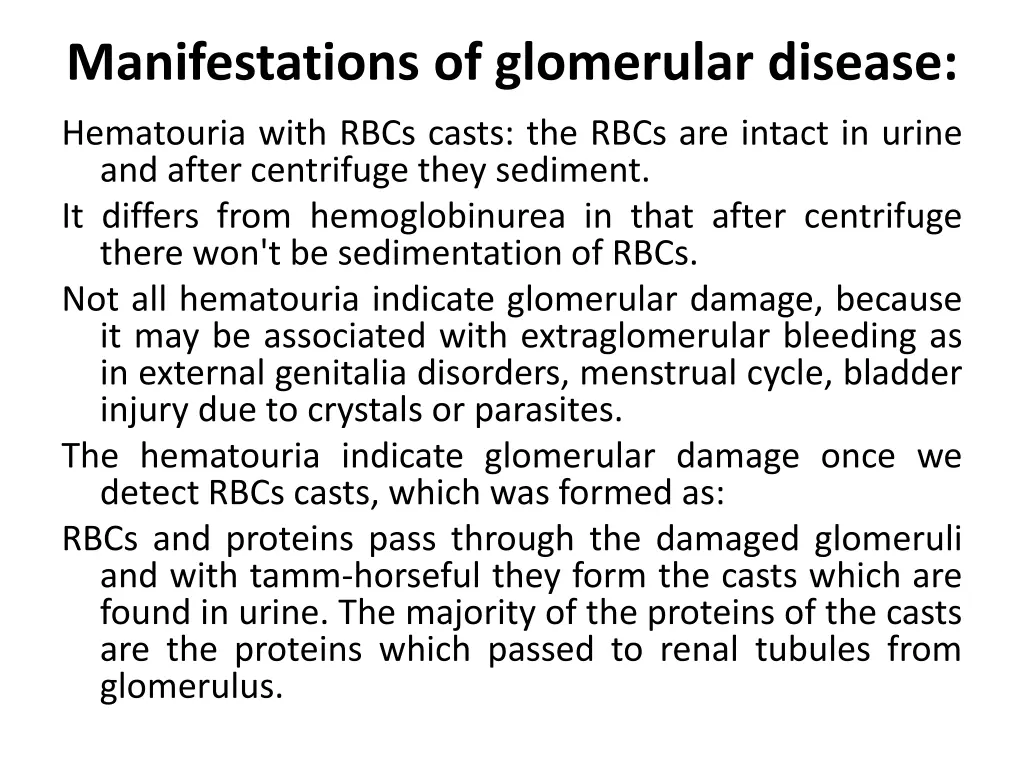 manifestations of glomerular disease