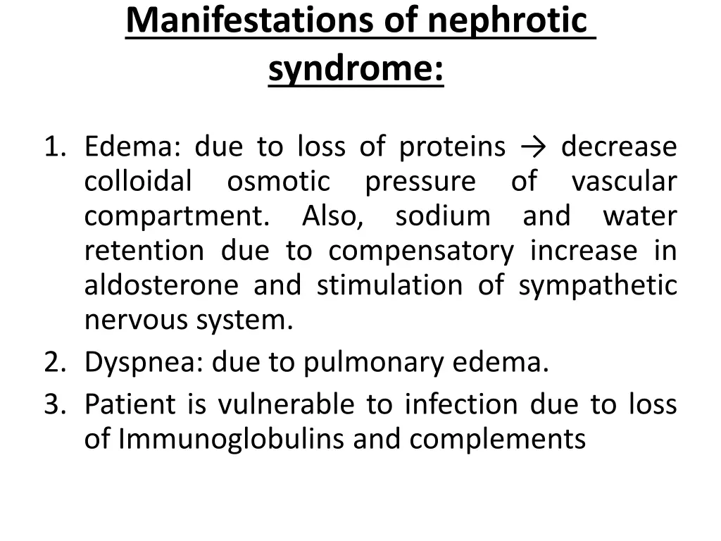 manifestations of nephrotic syndrome