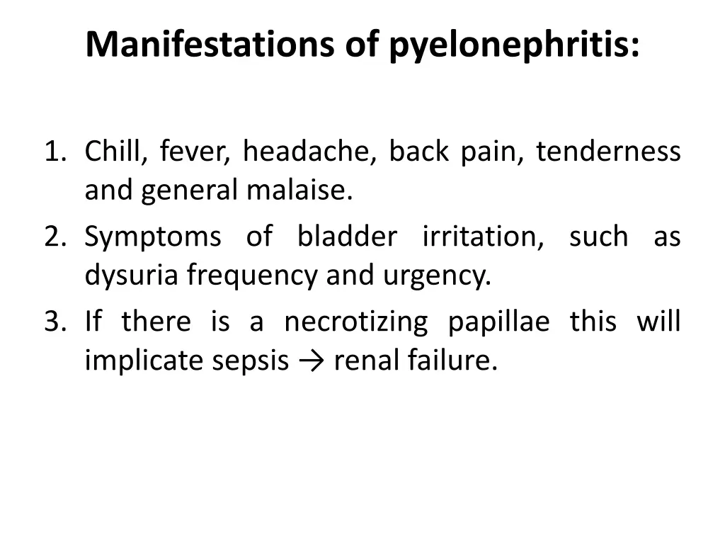 manifestations of pyelonephritis