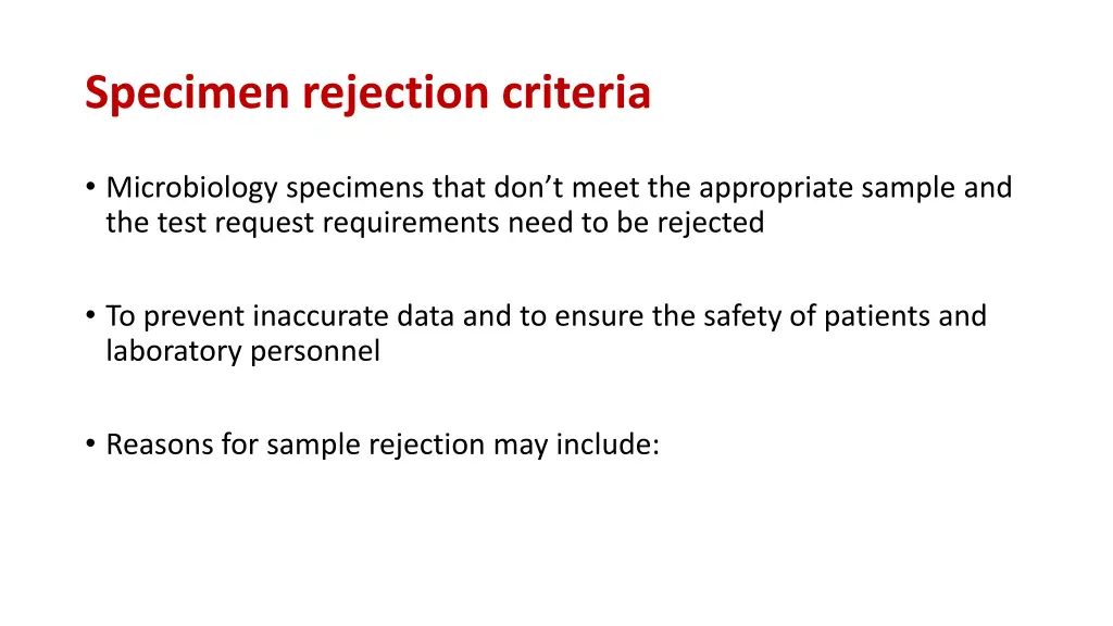 specimen rejection criteria